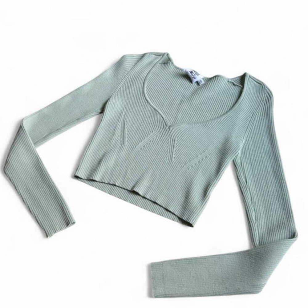 Princess Polly - Light Sage Green Ribbed Long Sleeve - Size M